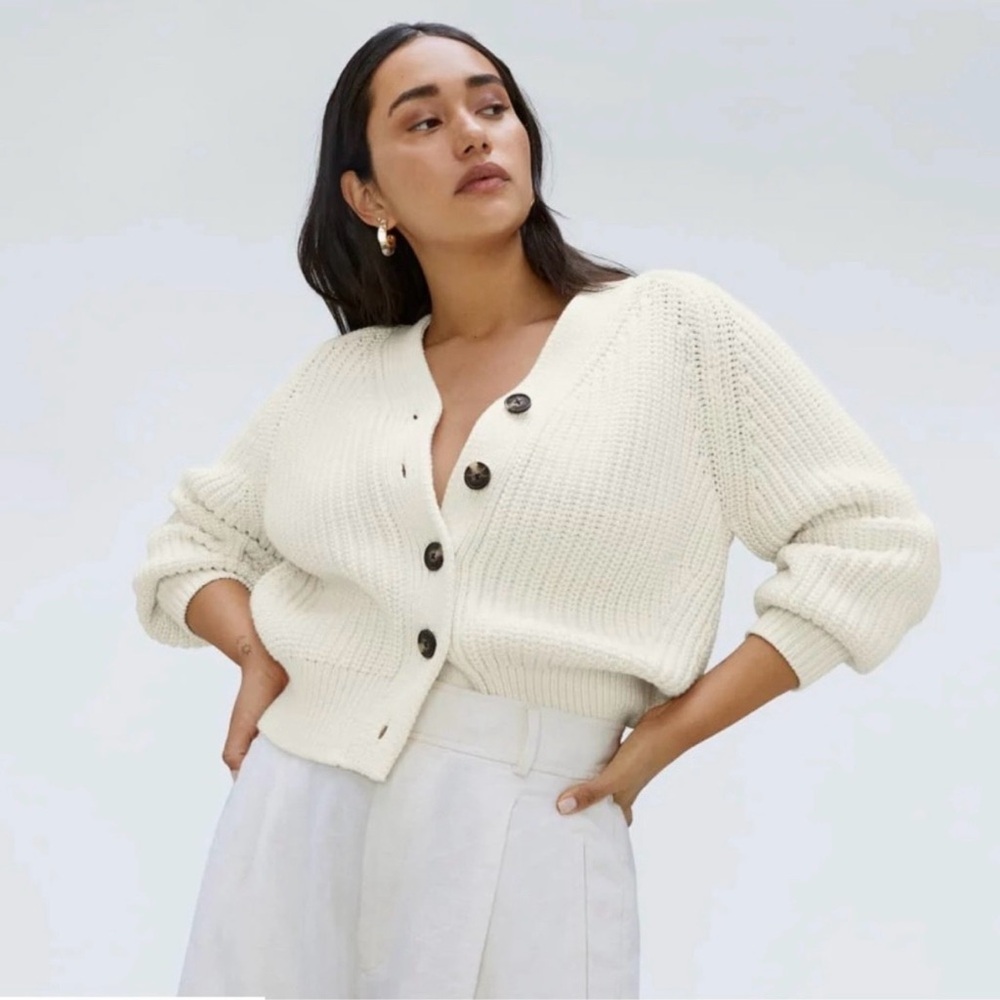 Everlane Cream Button-Front Knit Cardigan